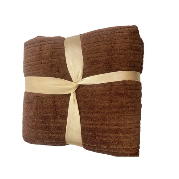 Brown Ribbed Throw Blanket Soft Fuzzy Gift Wrapped - Picture 6 of 7